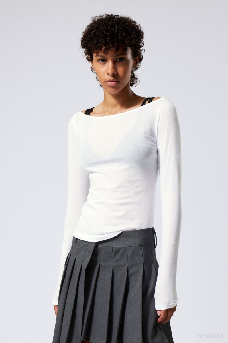 Weekday Boatneck Fitted Long Sleeve Top White | LZIX4365