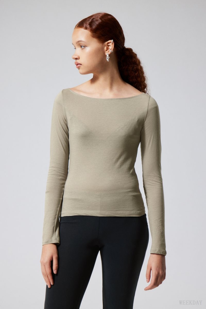 Weekday Boatneck Fitted Long Sleeve Top Mole | XSFY2614