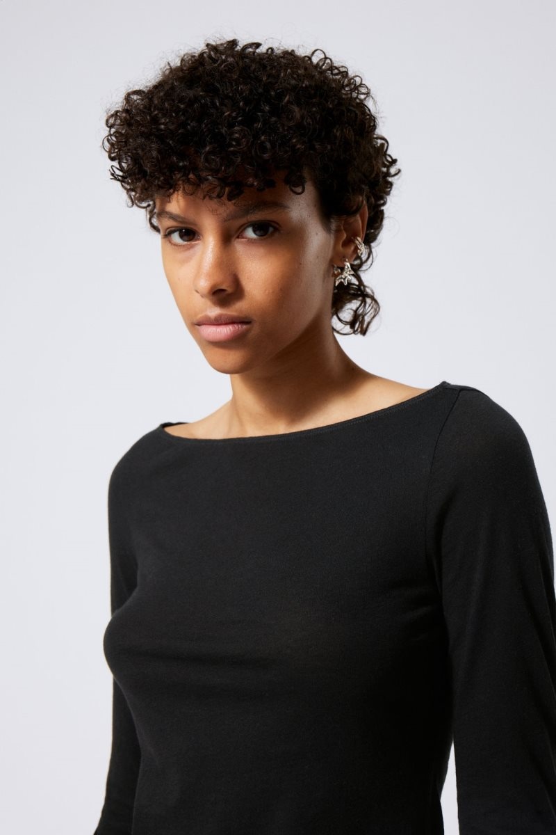 Weekday Boatneck Fitted Long Sleeve Top Black | YVDS0477