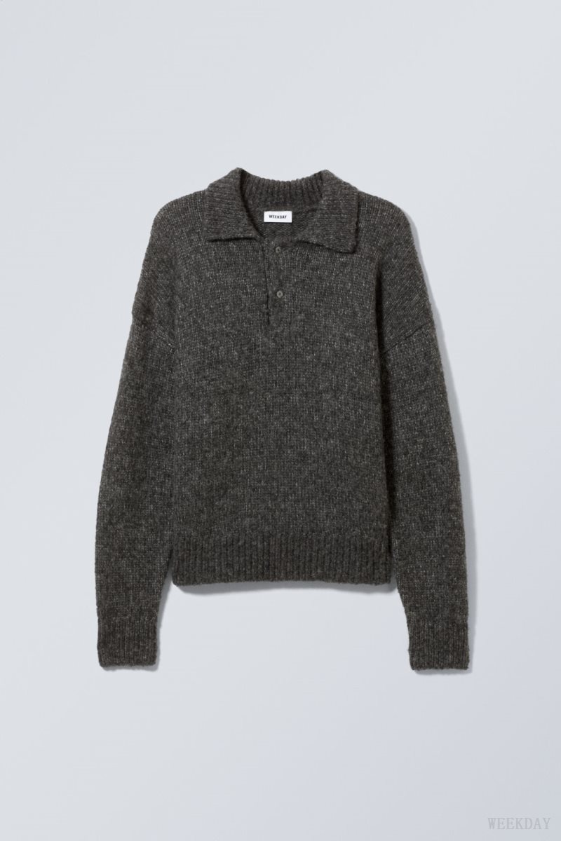 Weekday Bobby Relaxed Knitted Polo Sweater Dark Grey | DZIL8635