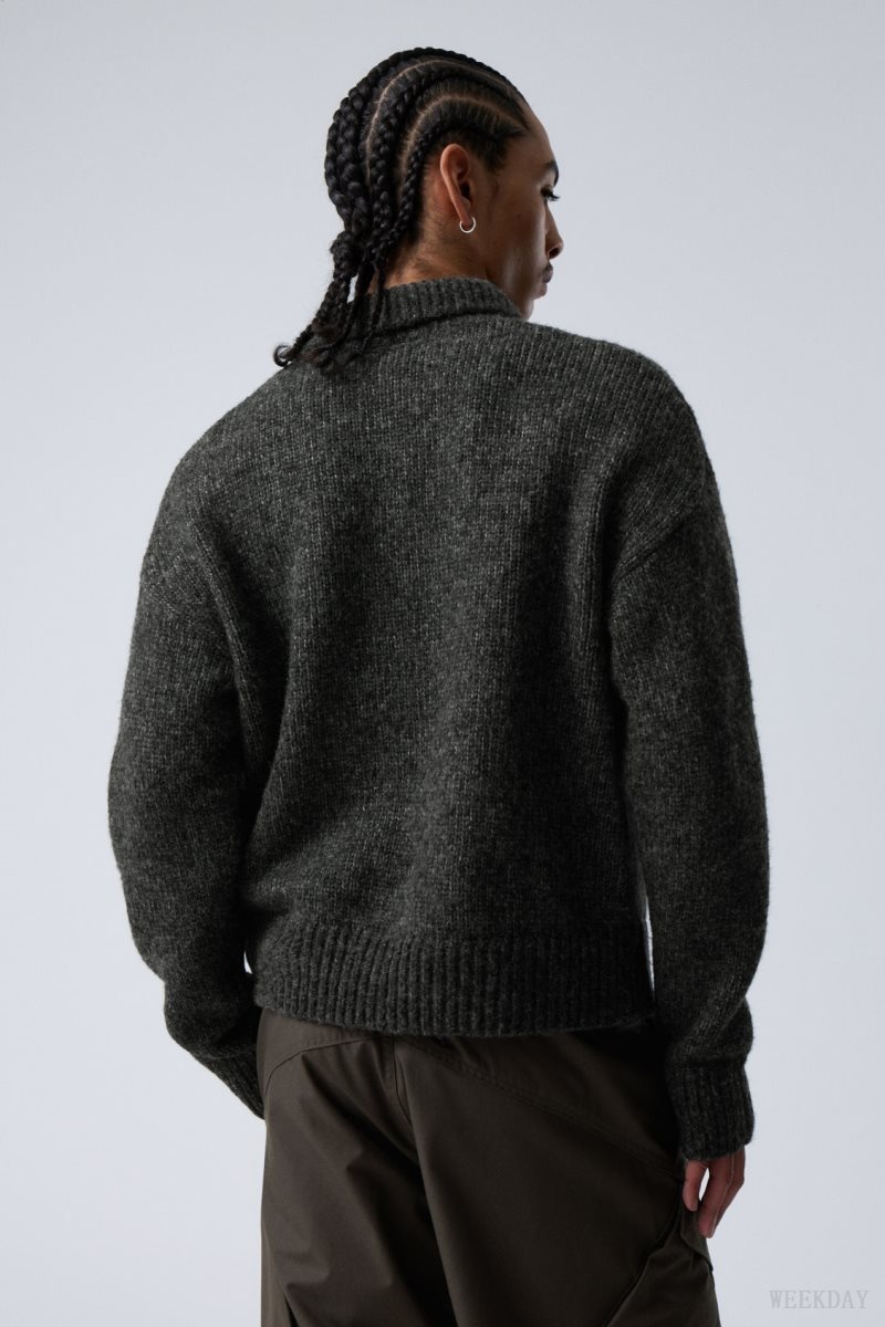 Weekday Bobby Relaxed Knitted Polo Sweater Dark Grey | DZIL8635