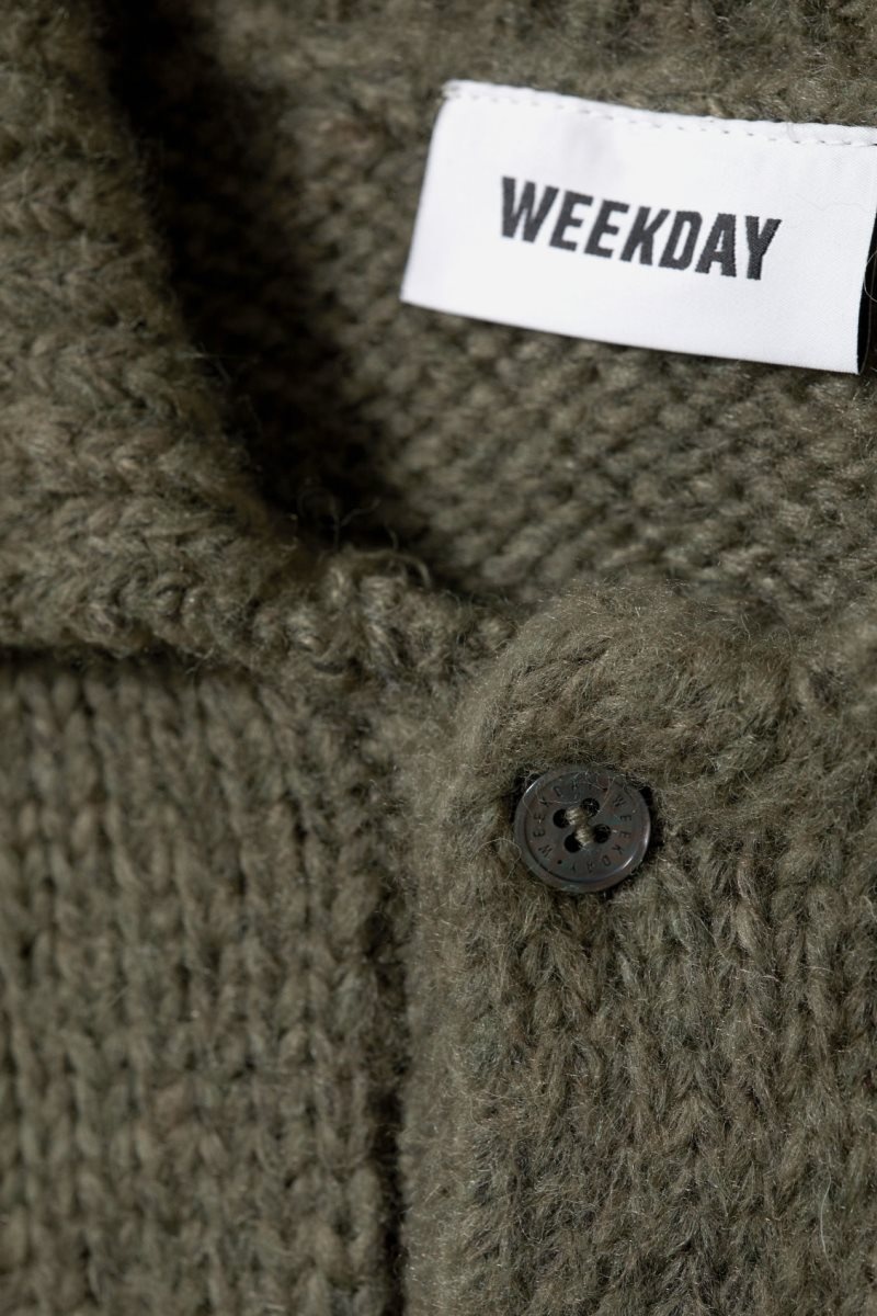 Weekday Bobby Relaxed Knitted Polo Sweater Khaki Green | RBFF4189