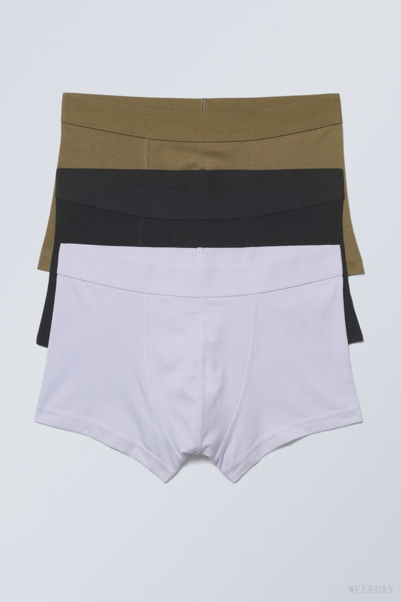 Weekday Boxer Trunks 3-pack Khaki Black Purple | RYIF5635