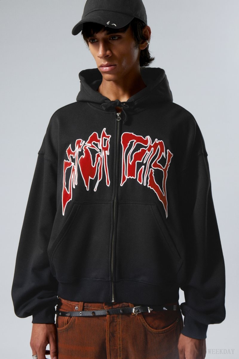 Weekday Boxy Graphic Zip Hoodie Eternity | EJKU9048