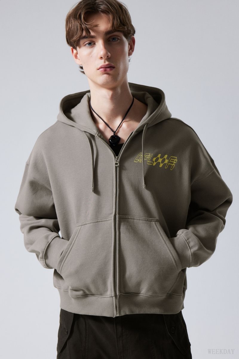 Weekday Boxy Graphic Zip Hoodie Grey | HLSG4820