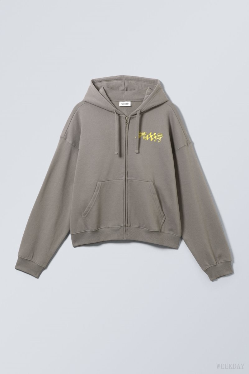 Weekday Boxy Graphic Zip Hoodie Grey | HLSG4820