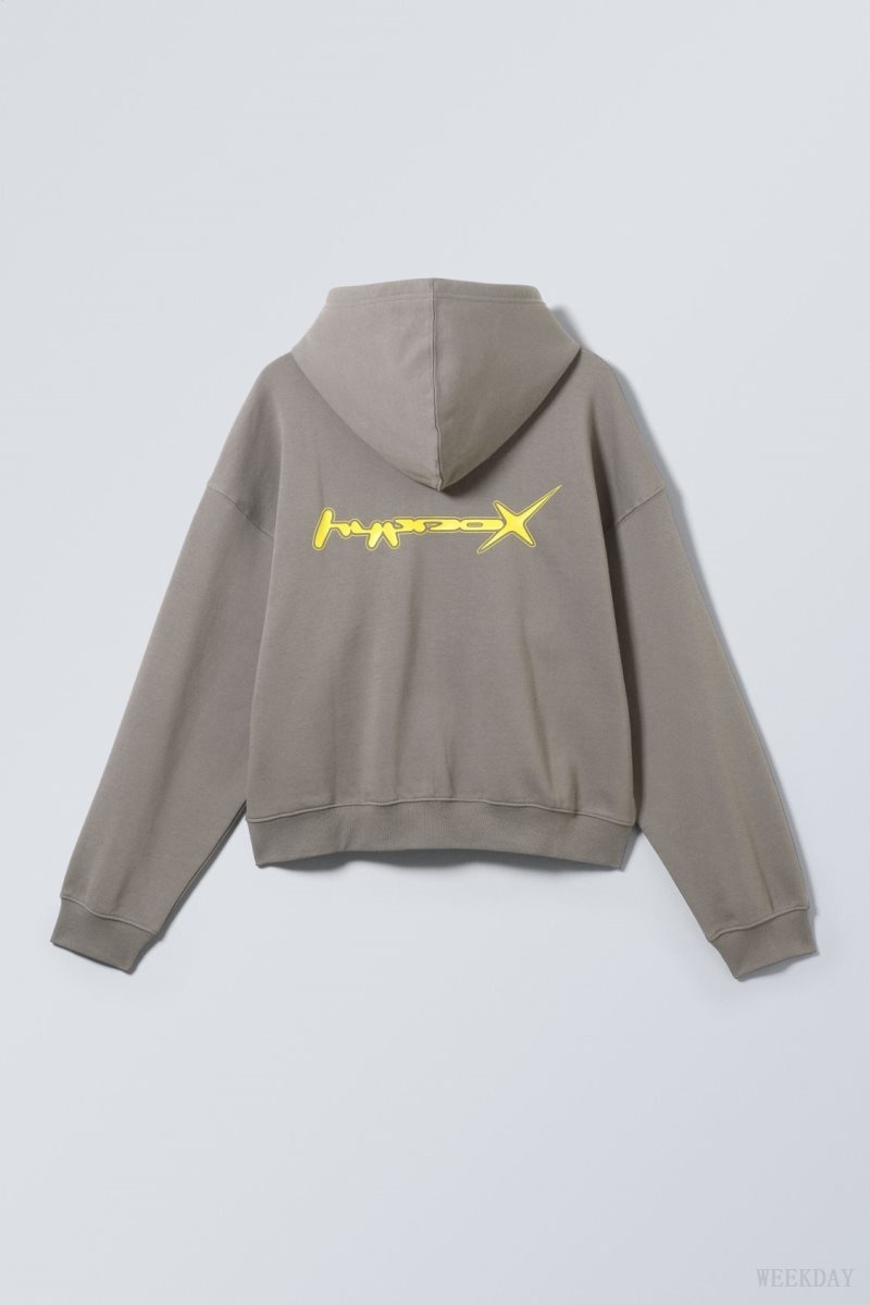 Weekday Boxy Graphic Zip Hoodie Grey | HLSG4820