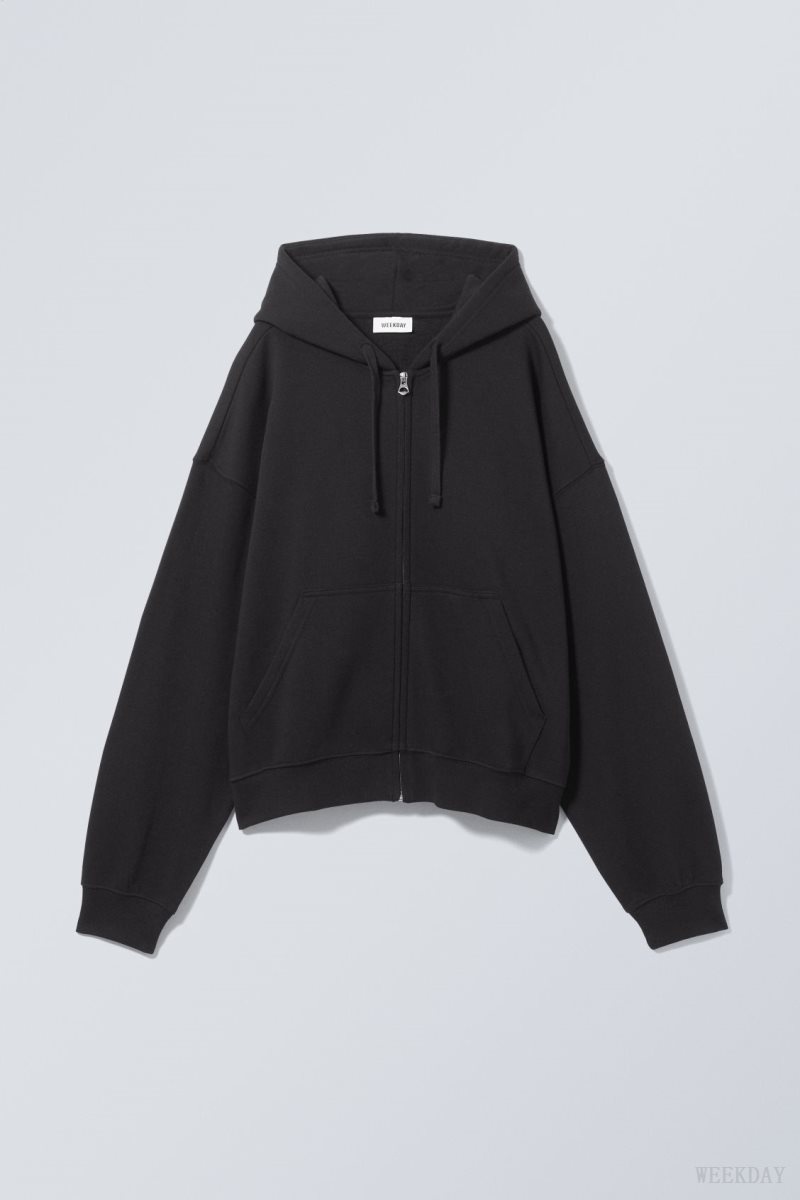 Weekday Boxy Midweight Zip Hoodie Black | GWGT2842