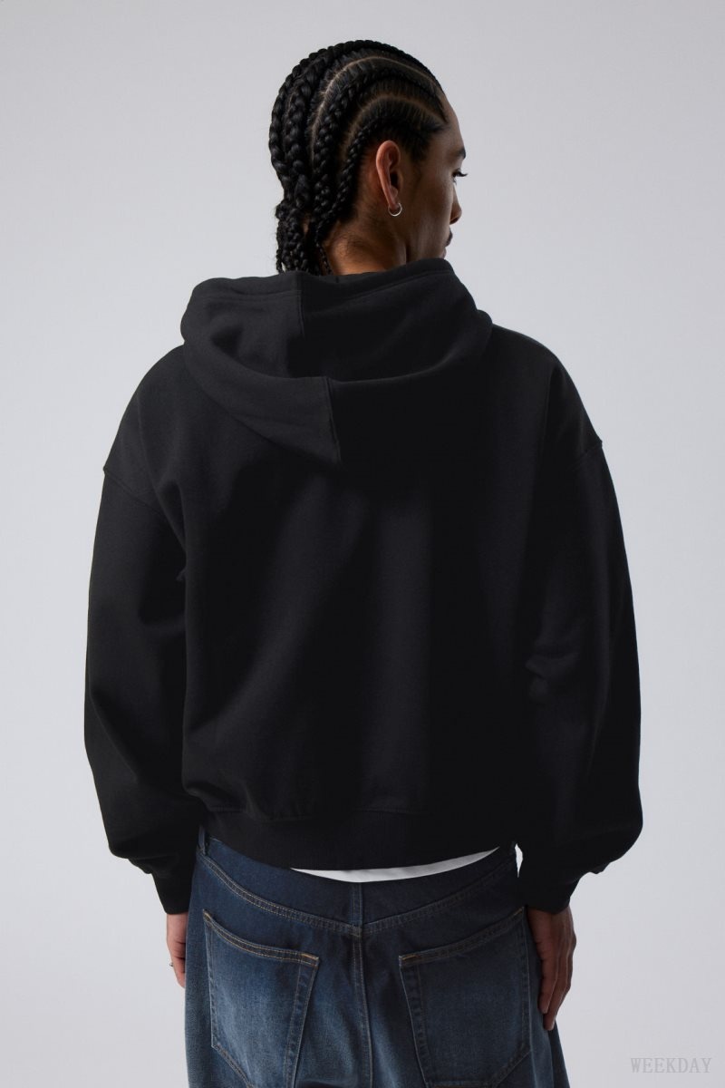 Weekday Boxy Midweight Zip Hoodie Black | GWGT2842