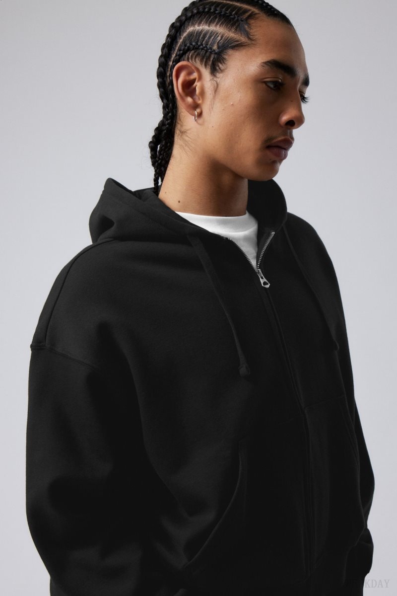 Weekday Boxy Midweight Zip Hoodie Black | GWGT2842