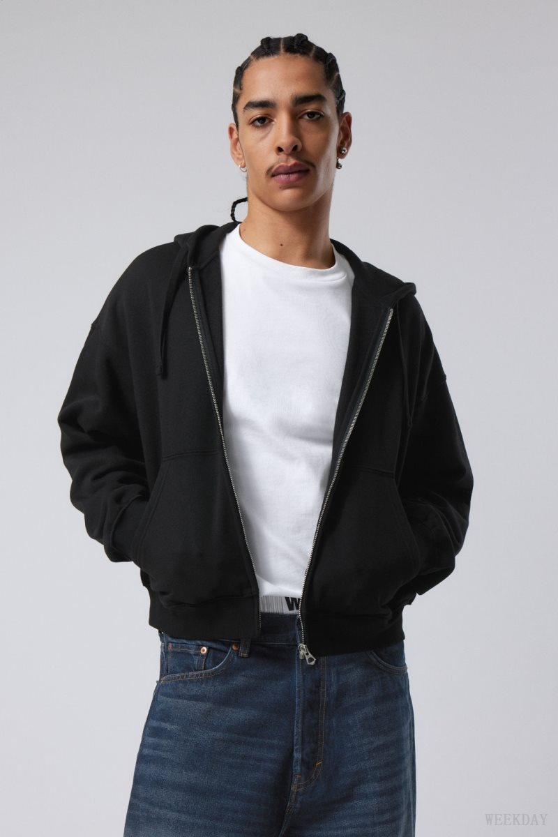 Weekday Boxy Midweight Zip Hoodie Black | GWGT2842