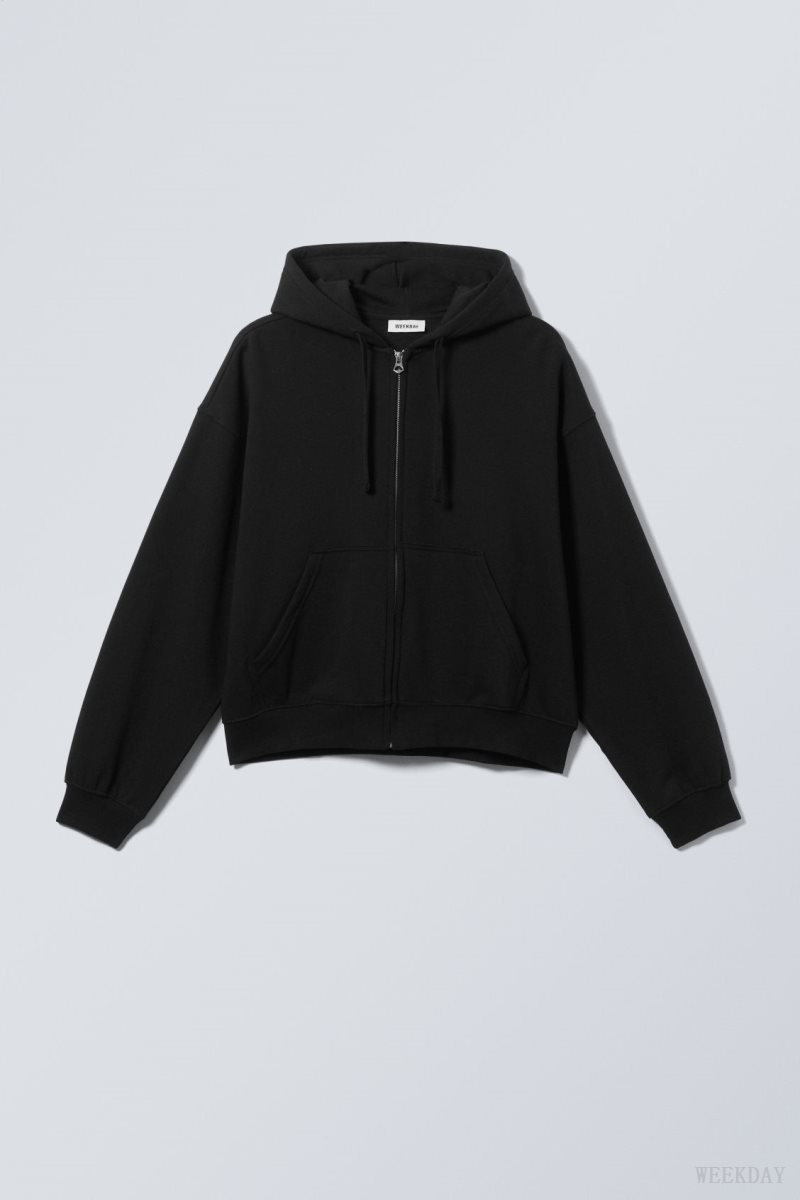 Weekday Boxy Midweight Zip Hoodie Black | KWHG1989