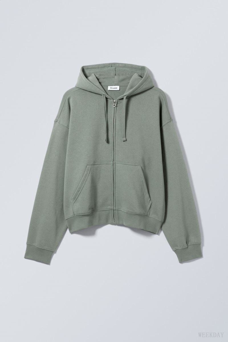 Weekday Boxy Midweight Zip Hoodie Grey | IKJG5262