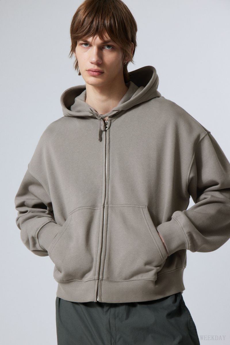 Weekday Boxy Midweight Zip Hoodie Grey | BEMH1933