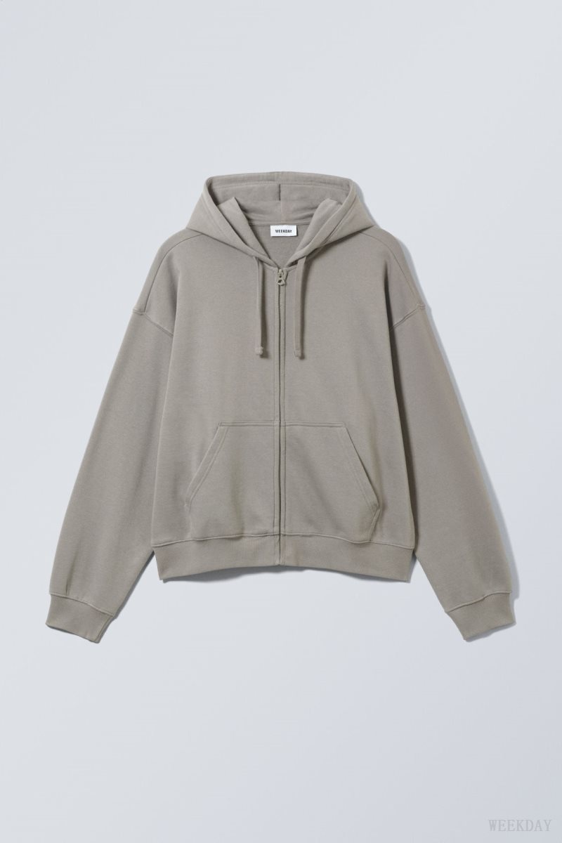 Weekday Boxy Midweight Zip Hoodie Grey | BEMH1933