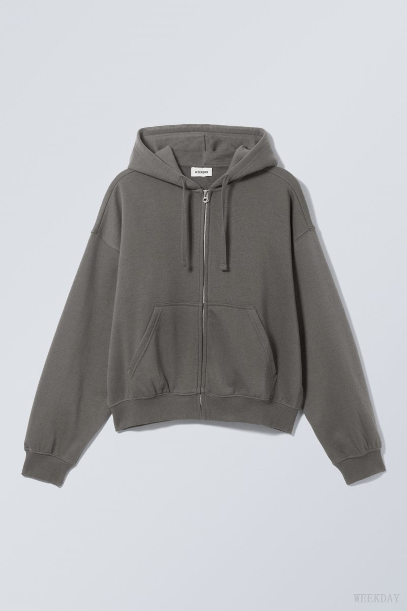 Weekday Boxy Midweight Zip Hoodie Grey | FYQE6197