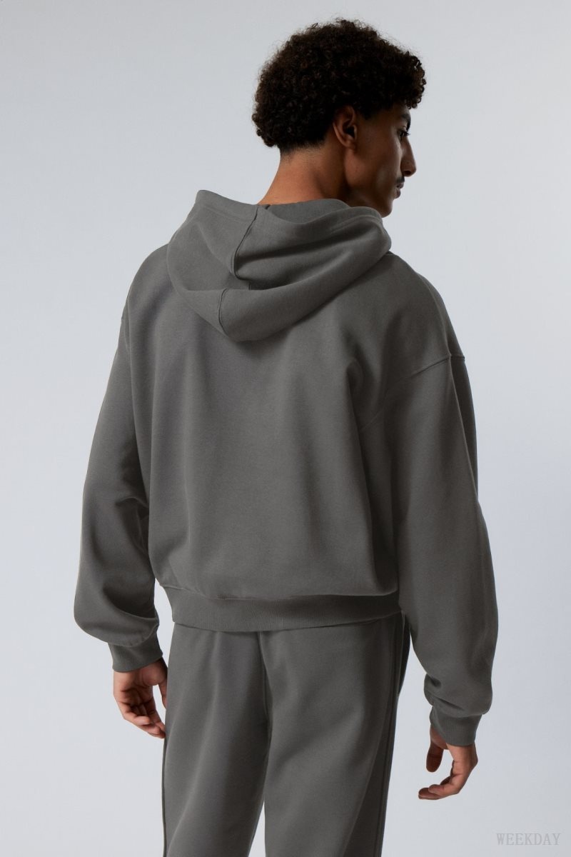 Weekday Boxy Midweight Zip Hoodie Grey | FYQE6197