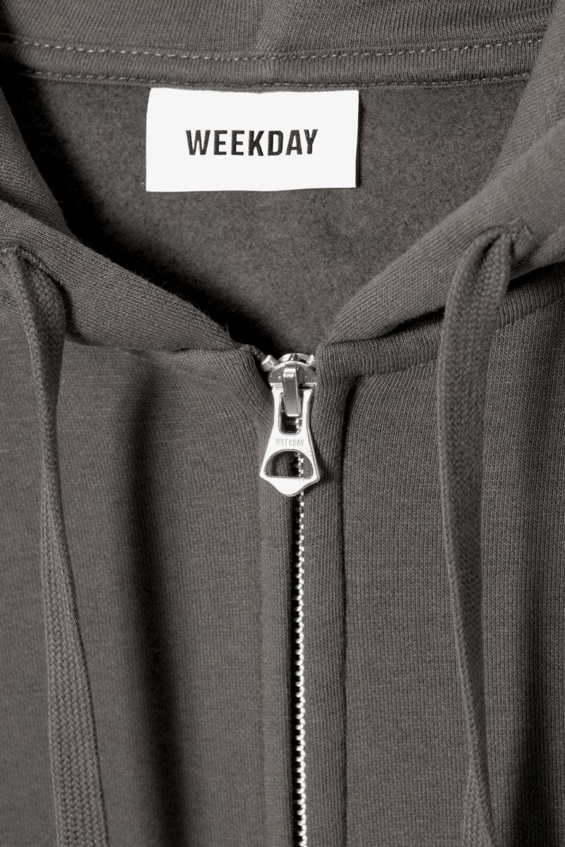 Weekday Boxy Midweight Zip Hoodie Grey | FYQE6197