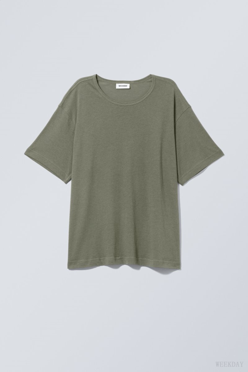 Weekday Boxy Relaxed T-shirt Khaki | RWFY7673