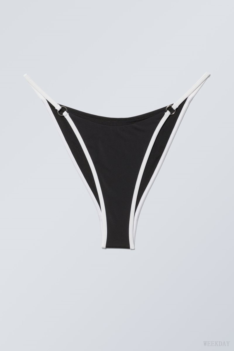 Weekday Brazilian Tanga Bikini Bottoms Black White | MYPA0053