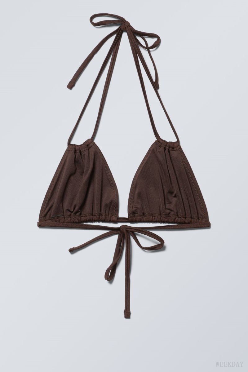 Weekday Breeze Tie Bikini Top Dark Brown | UFWP1047