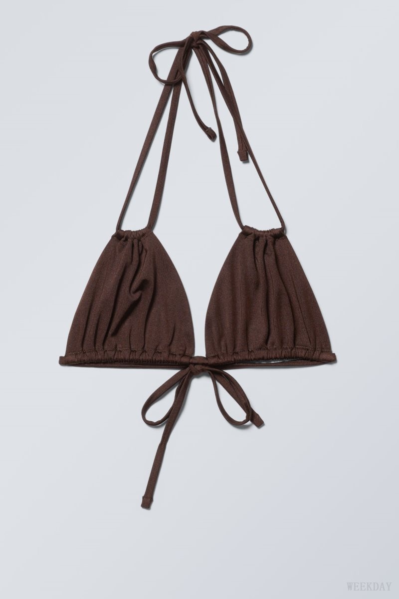 Weekday Breeze Tie Bikini Top Dark Brown | UFWP1047