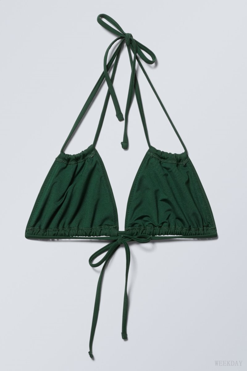 Weekday Breeze Tie Bikini Top Dark Green | TQMR8326