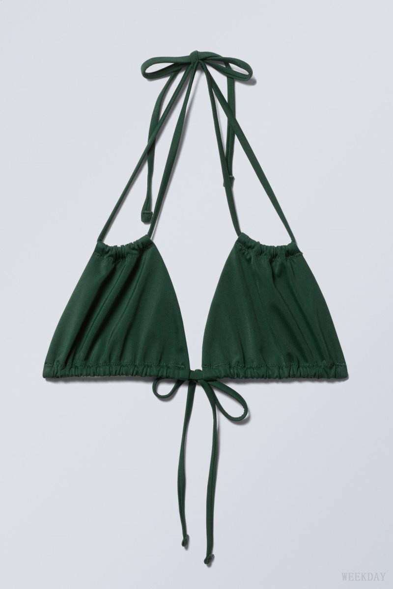 Weekday Breeze Tie Bikini Top Dark Green | TQMR8326