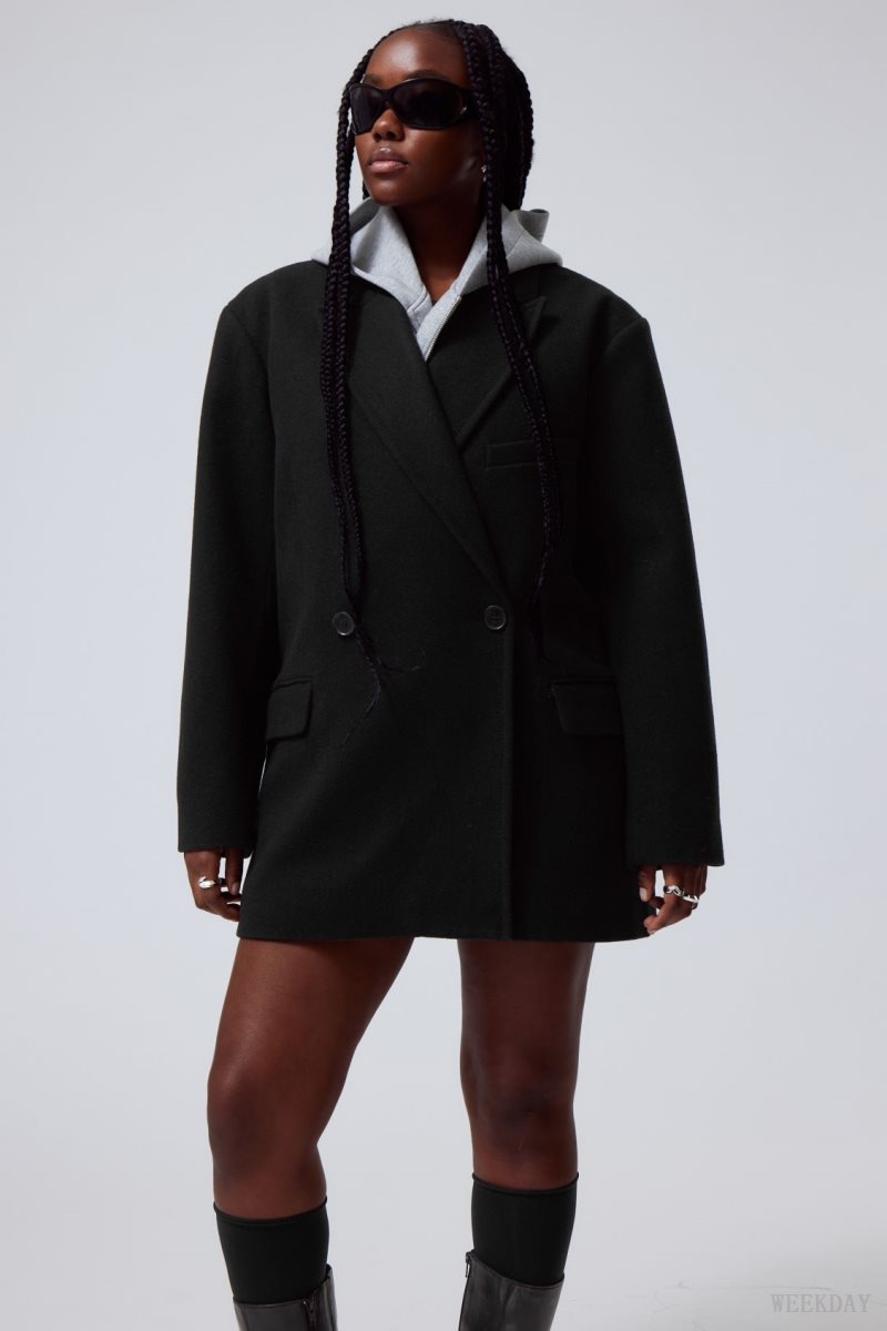 Weekday Carla Oversized Wool Blend Jacket Black | GHXM7290