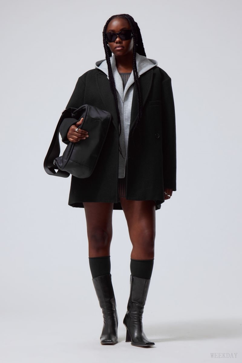 Weekday Carla Oversized Wool Blend Jacket Black | GHXM7290