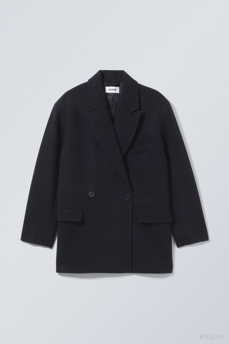 Weekday Carla Oversized Wool Blend Jacket Navy | IPQD4396