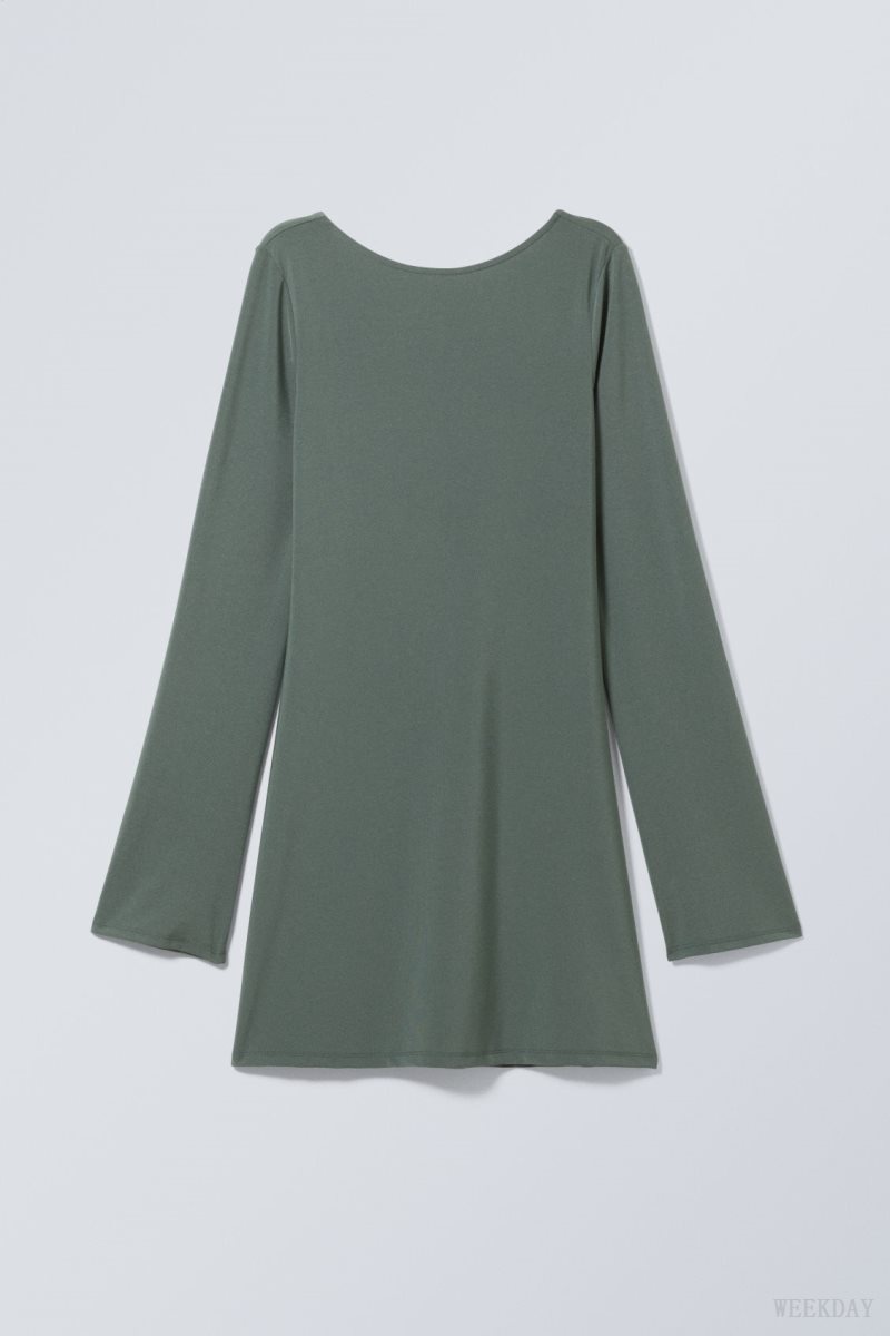 Weekday Clair Open Back Mini Dress Green | VVLS1003