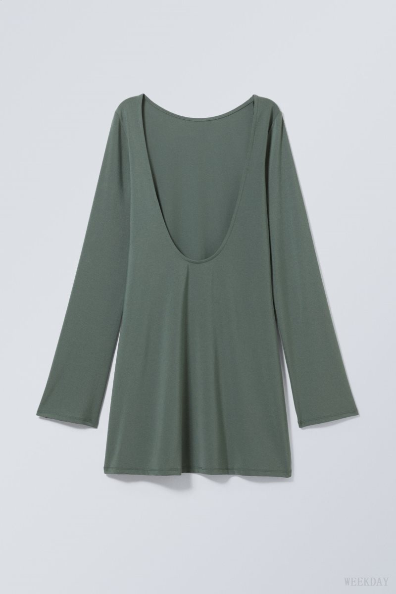 Weekday Clair Open Back Mini Dress Green | VVLS1003