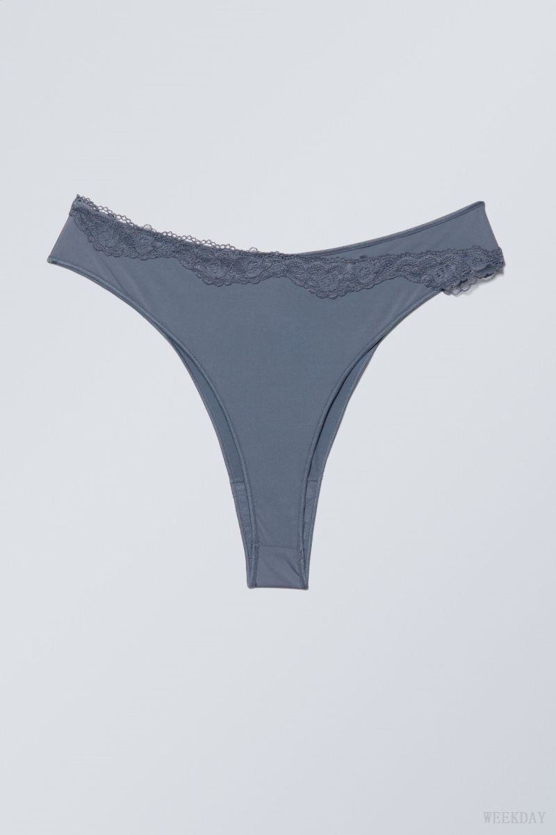 Weekday Cleo Lace Brazilian Briefs Briefs Blue | IJLZ8803