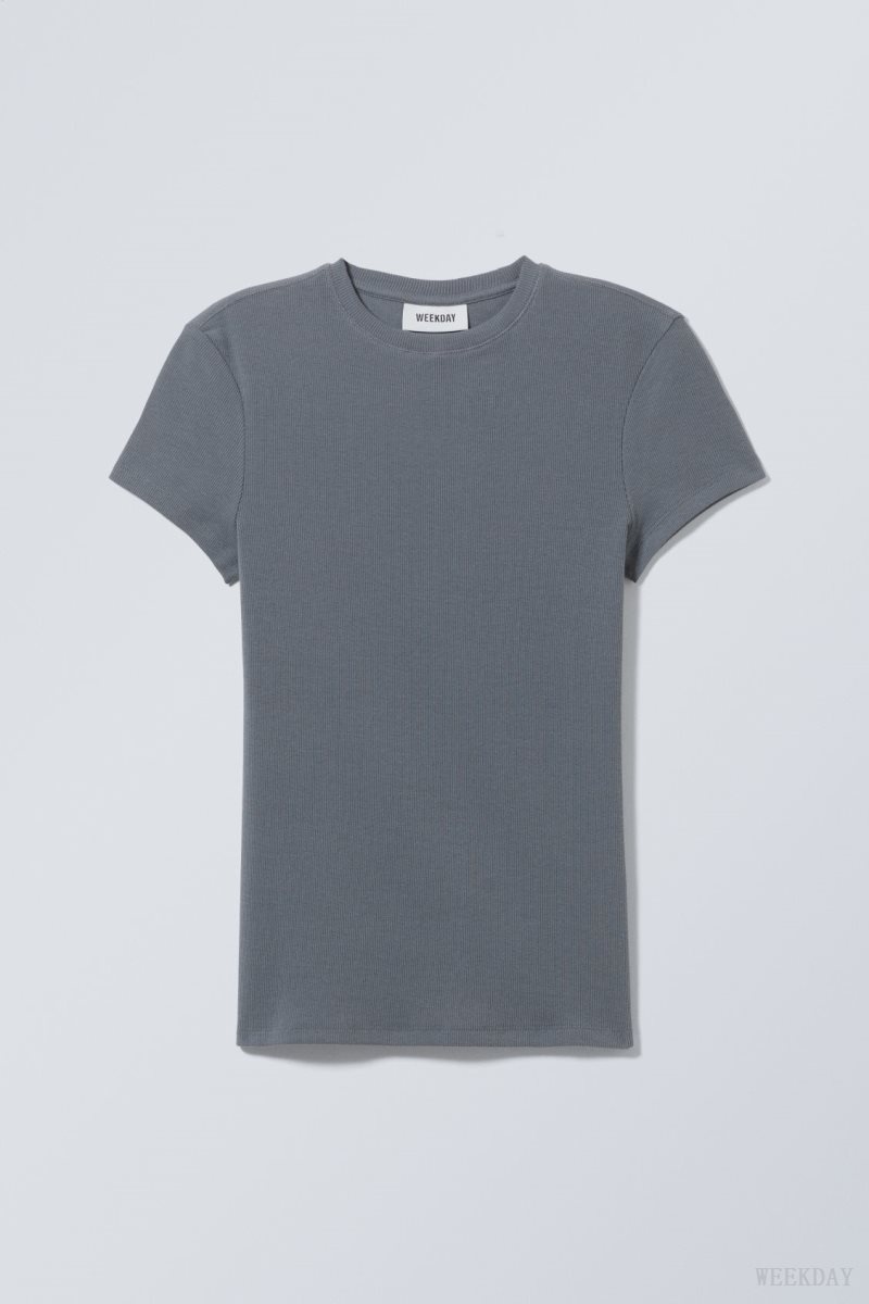 Weekday Close Fitted Rib T-Shirt Dark Grey | BAYK2628