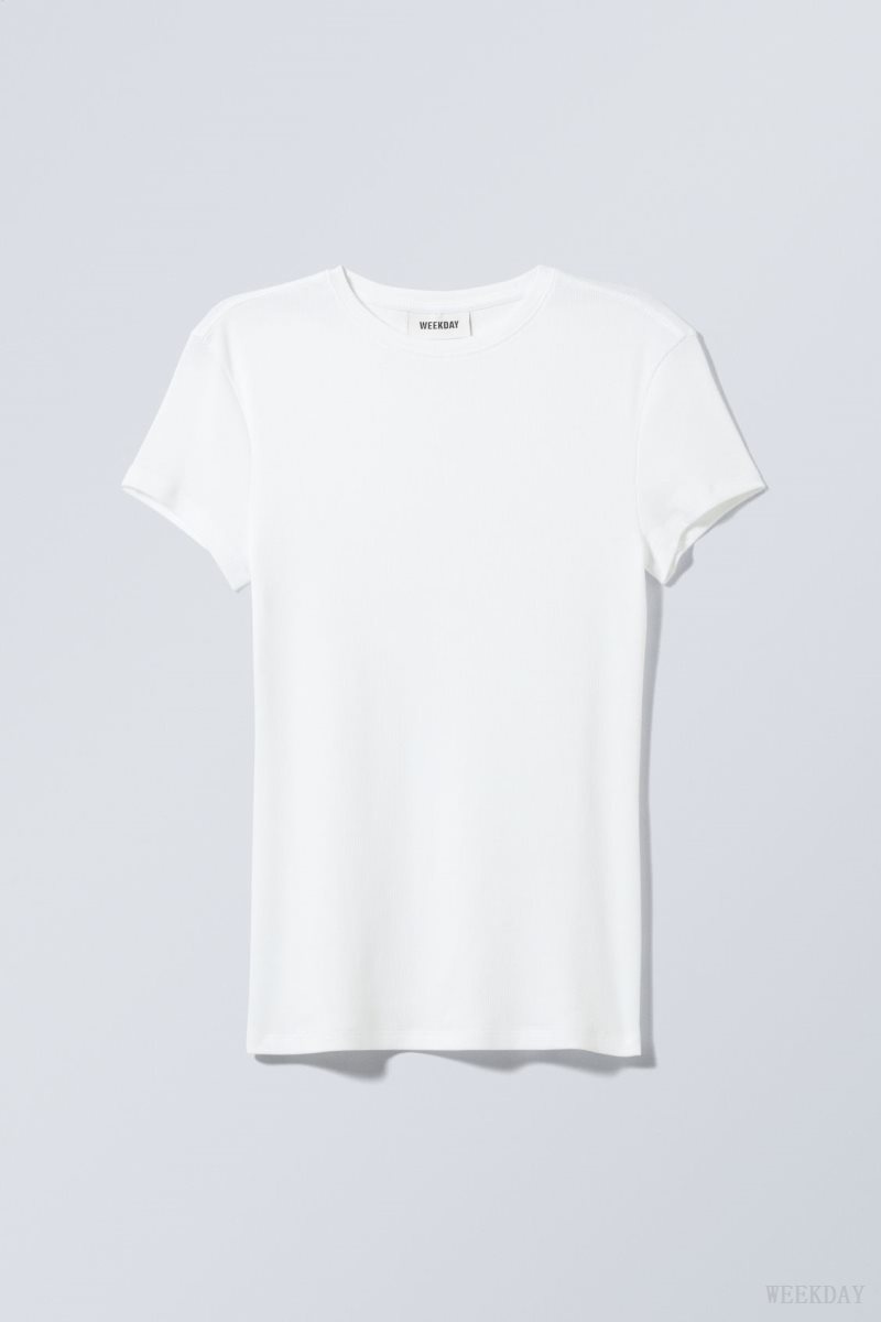 Weekday Close Fitted Rib T-Shirt White | NPJX9372