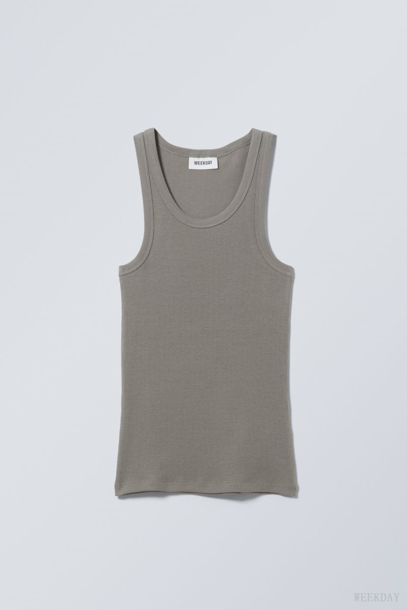 Weekday Close Fitted Tank Top Dark Grey | PGUP3875