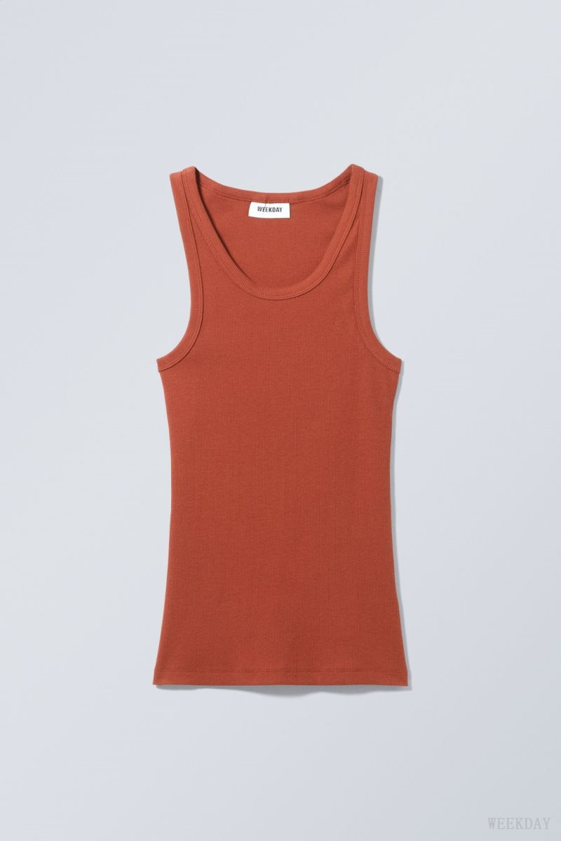 Weekday Close Fitted Tank Top Dark Orange | WNKR9667