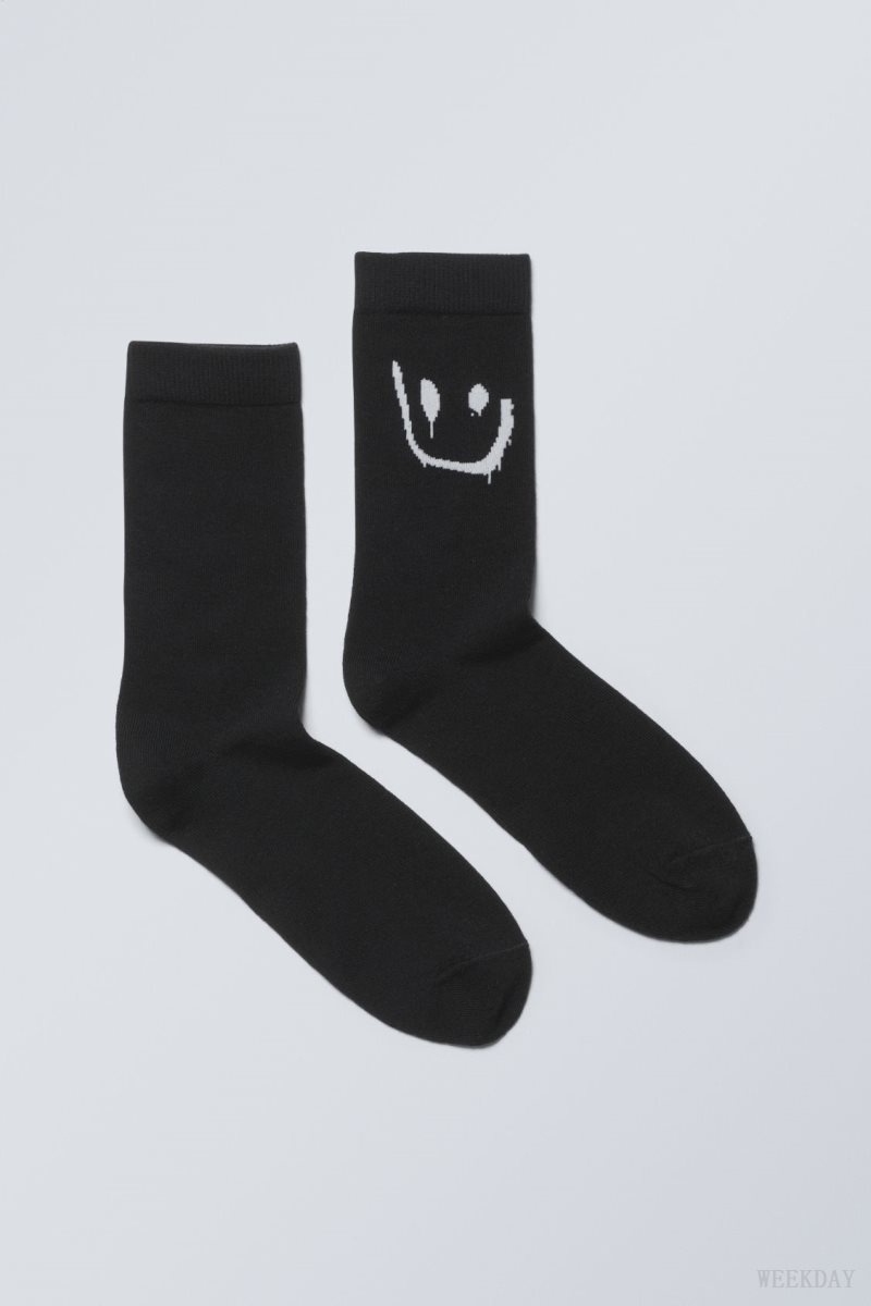 Weekday Cotton Graphic Socks Drippy Smiley | ETIT4074