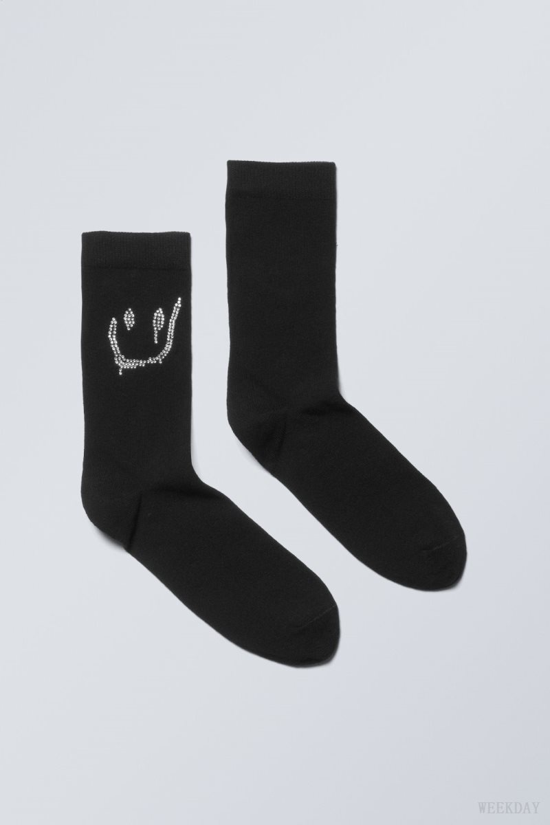 Weekday Cotton Rhinestone Socks Black | AMEZ5992