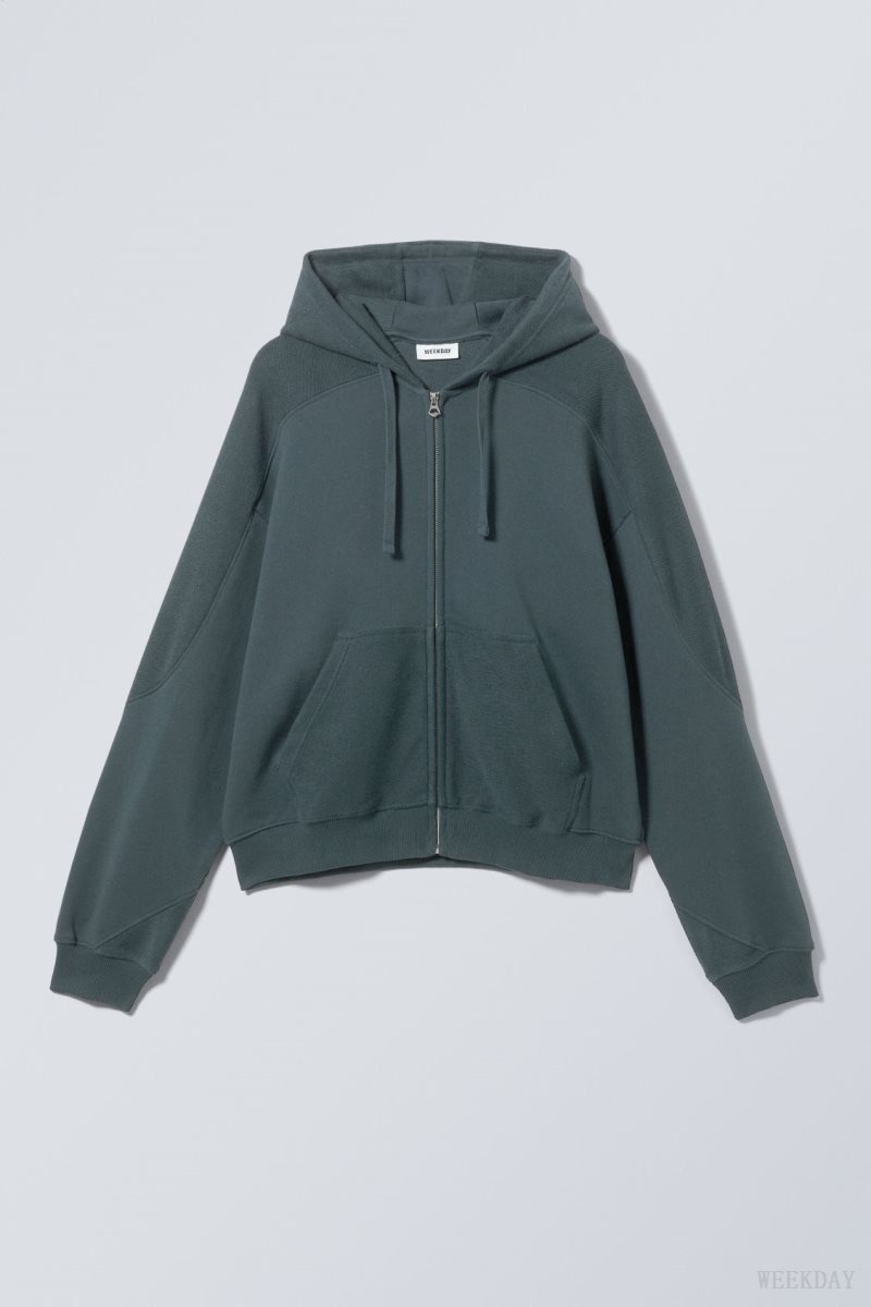 Weekday Craig Zip Hoodie Dark Petrol | JTDB3823