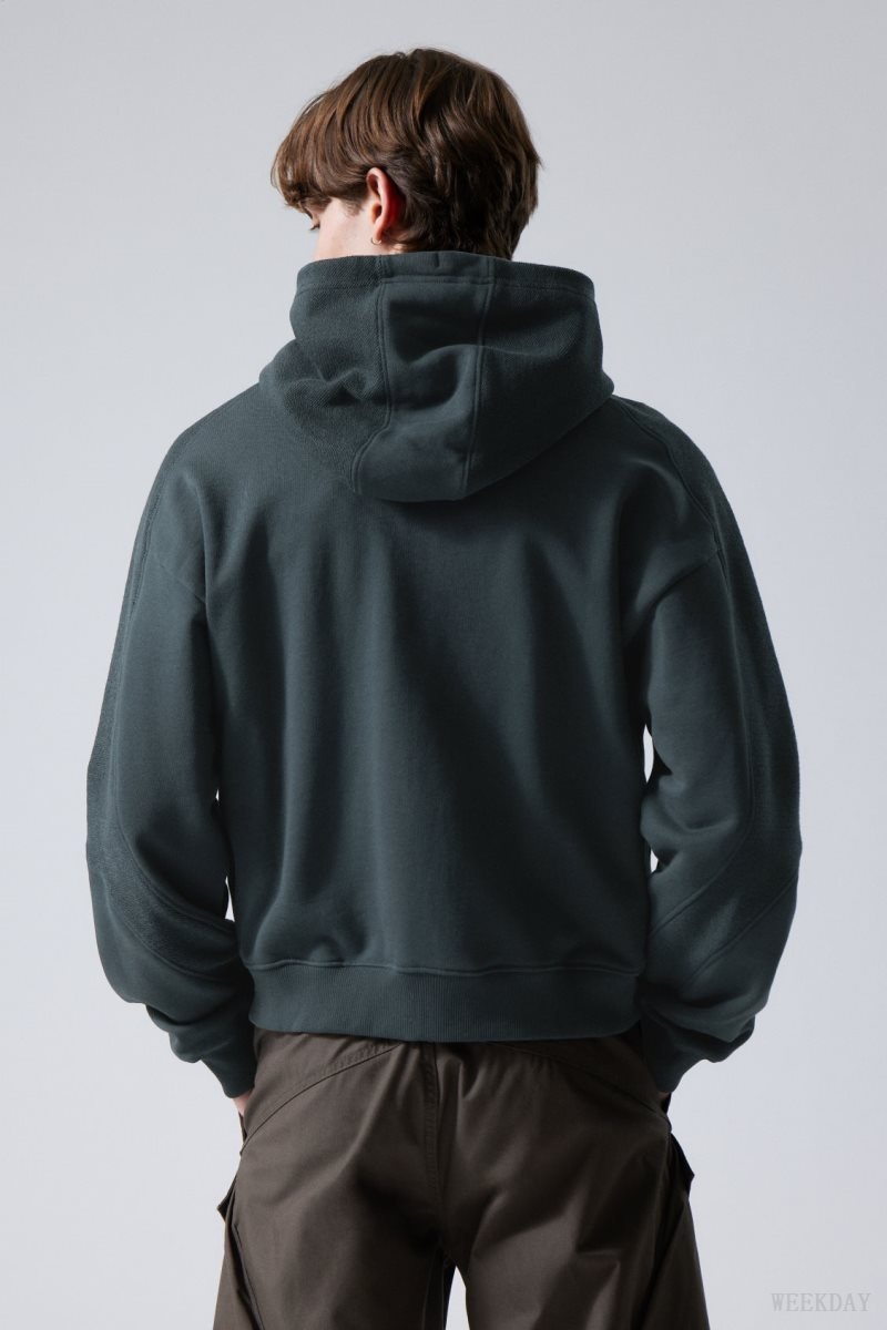 Weekday Craig Zip Hoodie Dark Petrol | JTDB3823