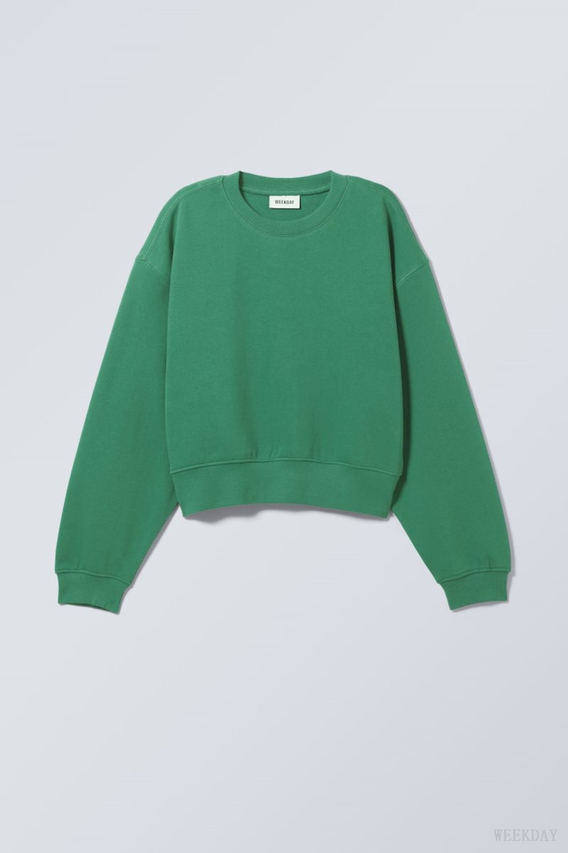 Weekday Crop Volume Sweatshirt Green | PCGT0624