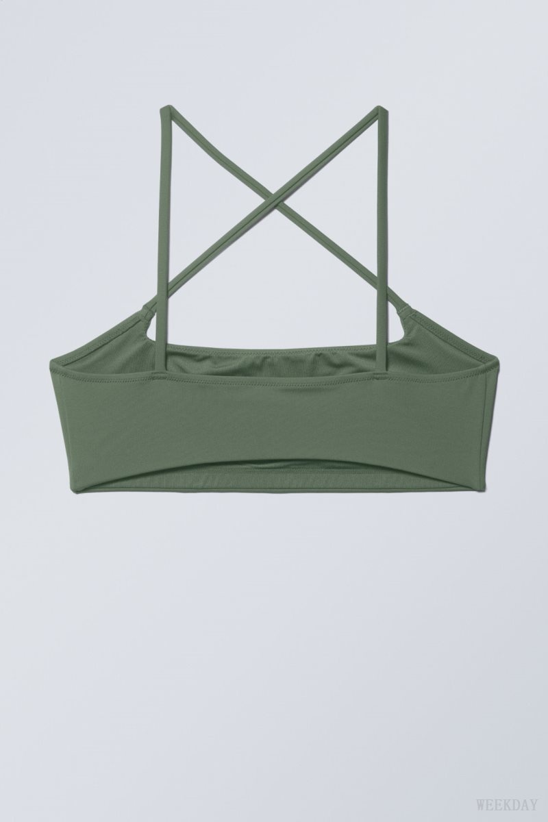 Weekday Cross Front Bikini Top Olive Green | TDUW8459