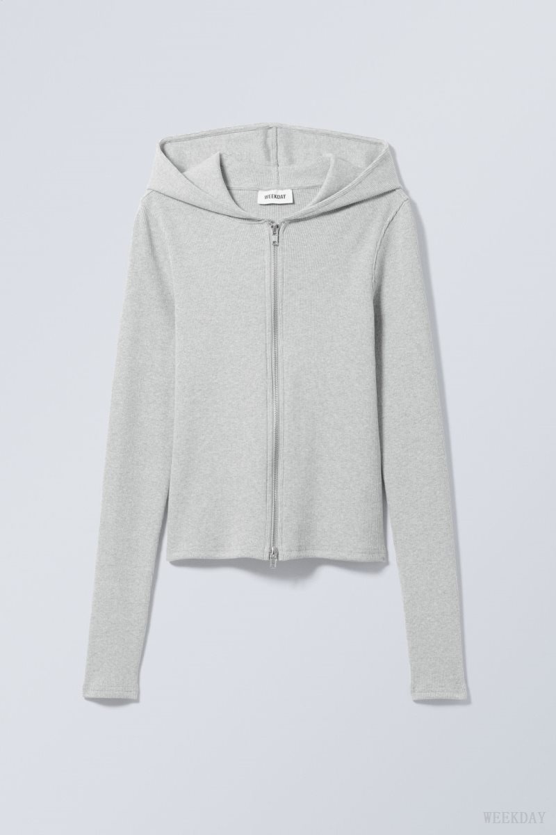 Weekday Cut Tight Zip Hoodie Grey Brown | YYJL6214