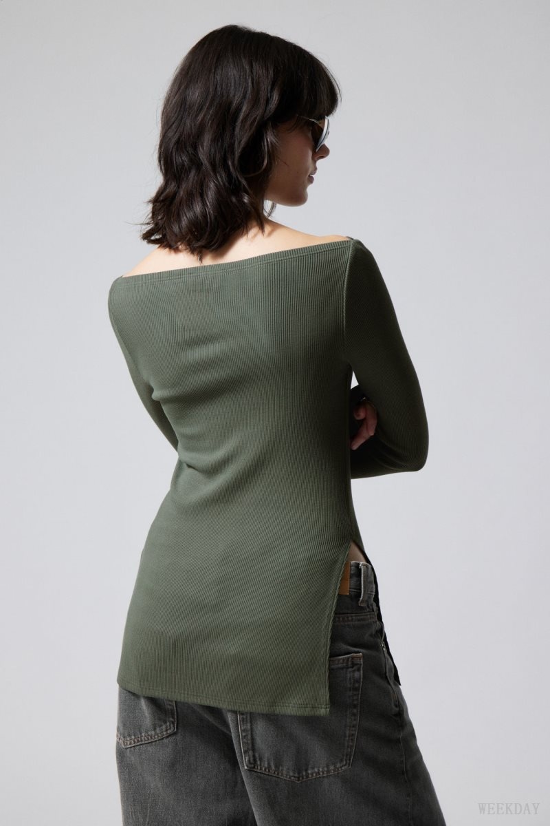 Weekday Cybele Slit Long Sleeve Khaki | TIAX0877