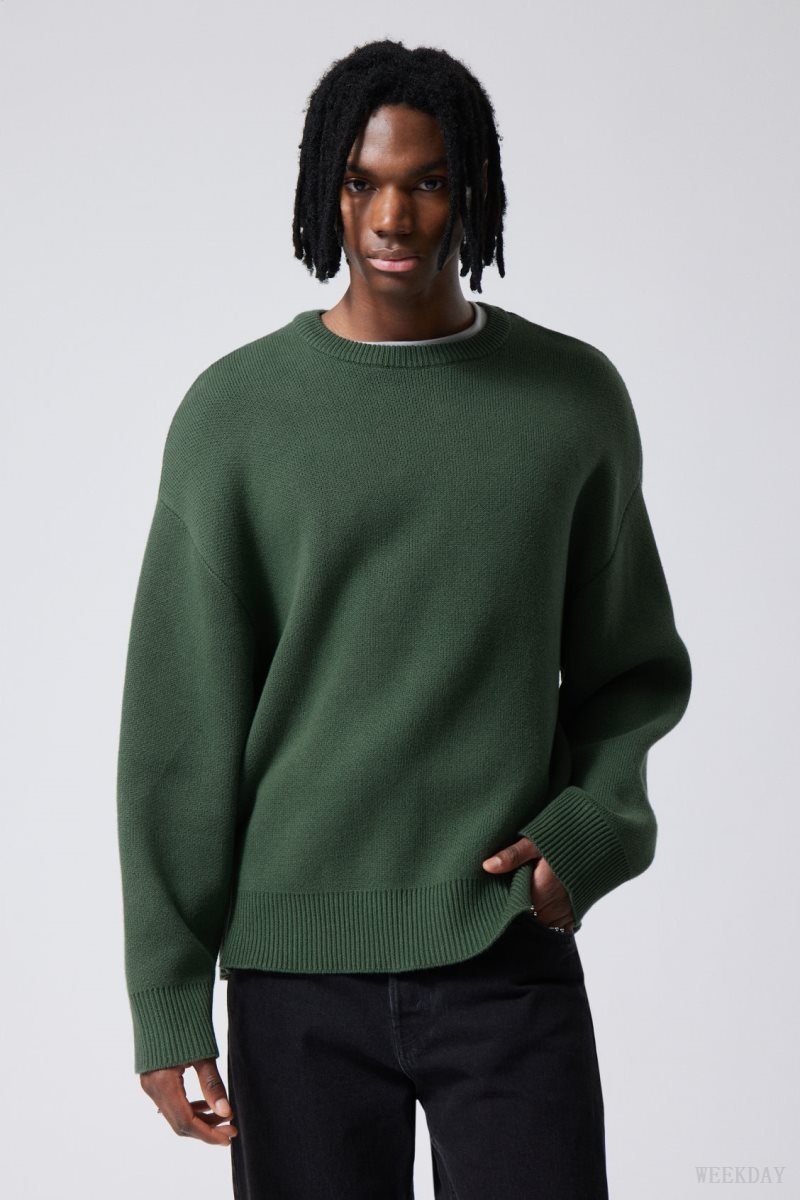 Weekday Cypher Oversized Sweater Dark Green | NNLP3538