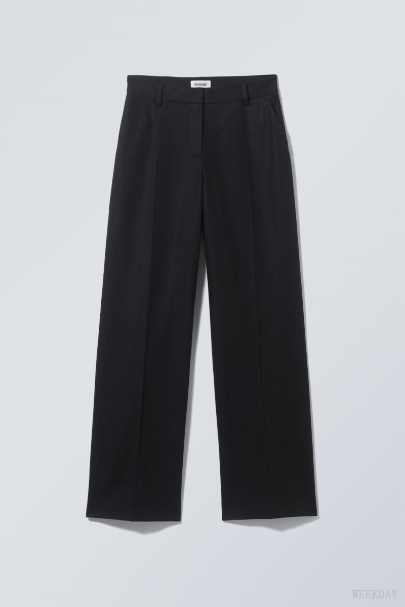 Weekday Cyrus Linen Mix Trousers Black | MSEE0337