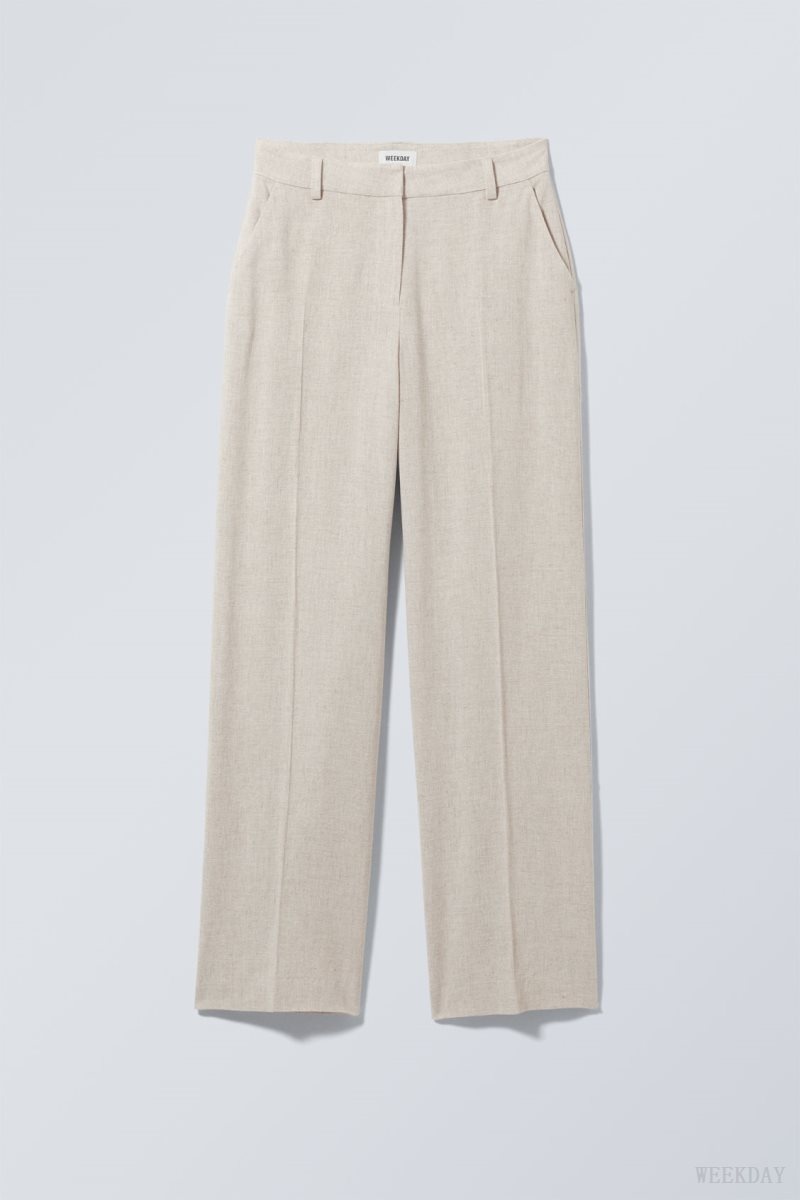 Weekday Cyrus Linen Mix Trousers Ecru | OMOV6149