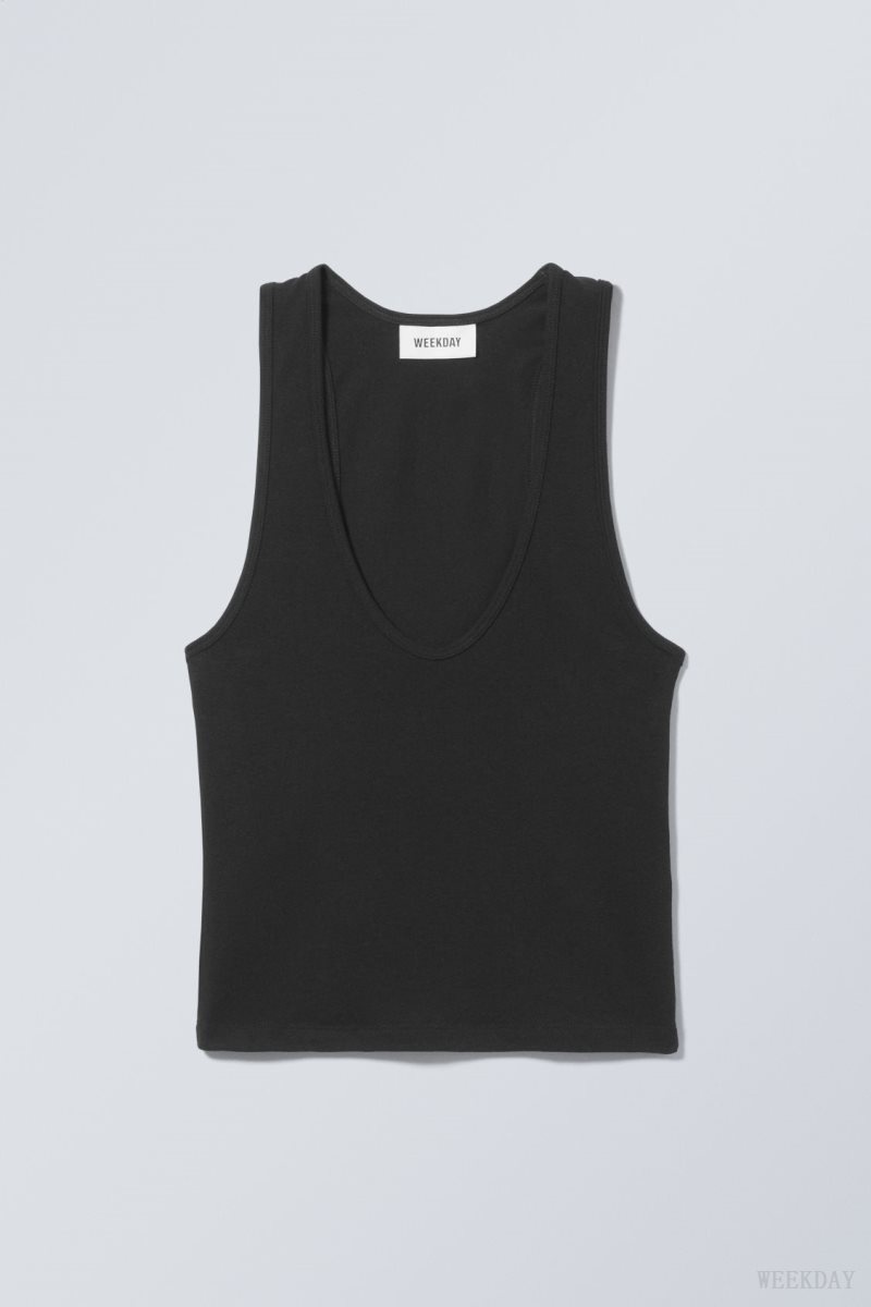 Weekday Deep U-Neck Tank Top Black | WHEJ6103